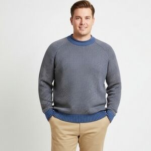 L.L. BEAN Signature Mens Knit Sweater Organic Cotton Rollneck Blue Brown XXL NWT